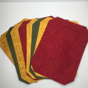 Fall Paisley Placemat Set Of 8 Red Gold Green Print Rich Colors